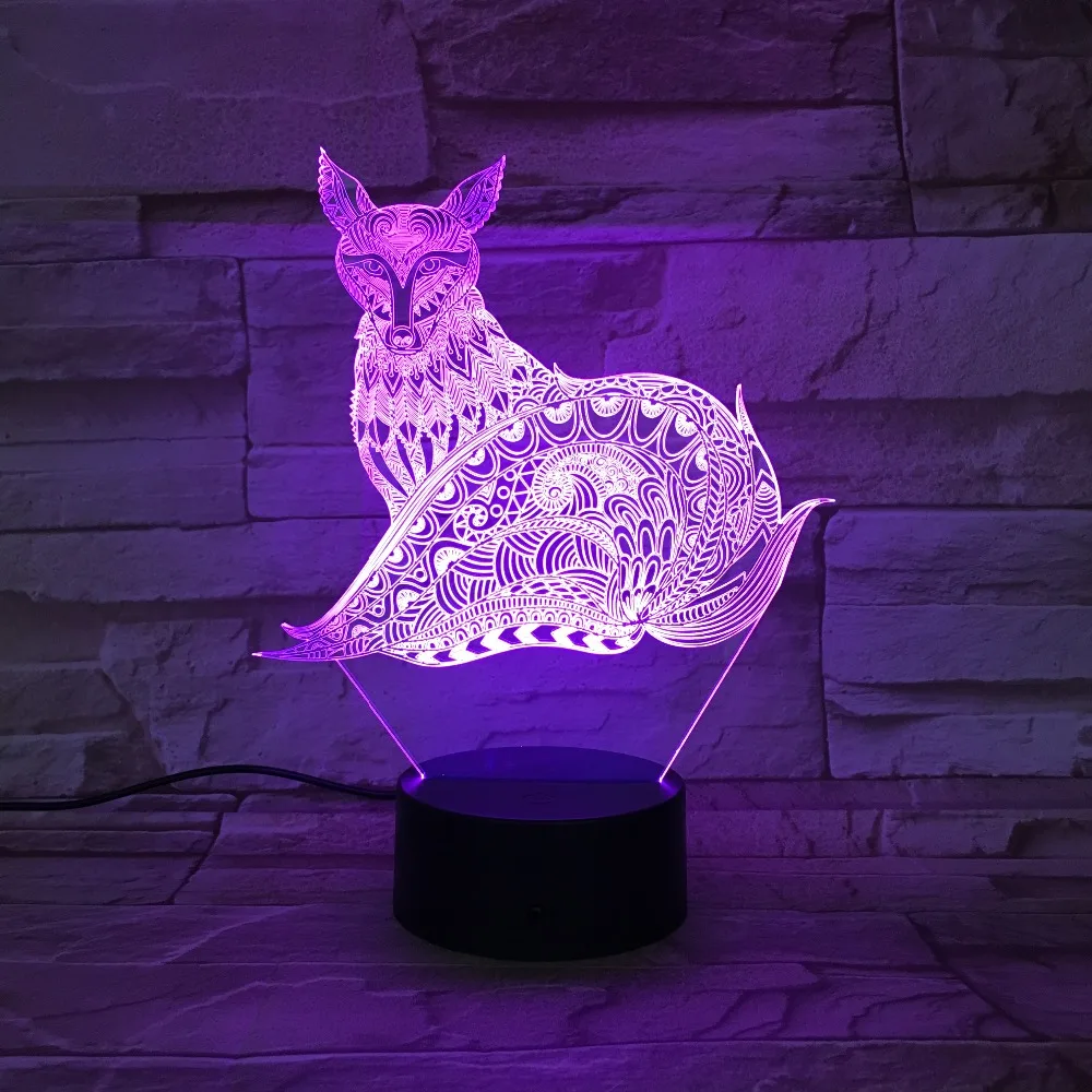 3D лампа с лисой светодиодный ночник с сенсорная настольная лампа как подарки для детей 7 цветов изменить домашний вечерние Декор USB или Батарея питания лампы