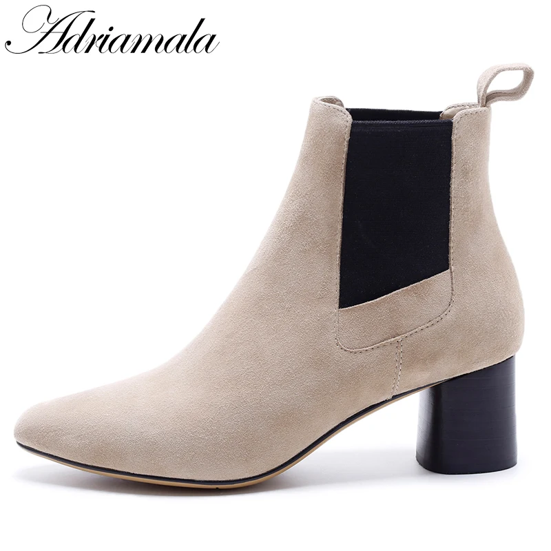 2017 толстый каблук Ботильоны из натуральной кожи женские замшевые осенние модные