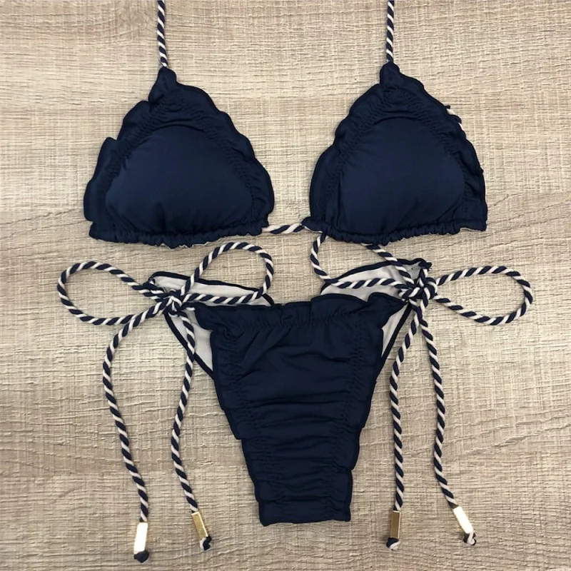 Bathing Suit Solid Color Bikini 2019 Sexy Swimwear Women Swimsuit Braided rope Bandage Set Biquini Maillot De Bain K08 | Женская одежда