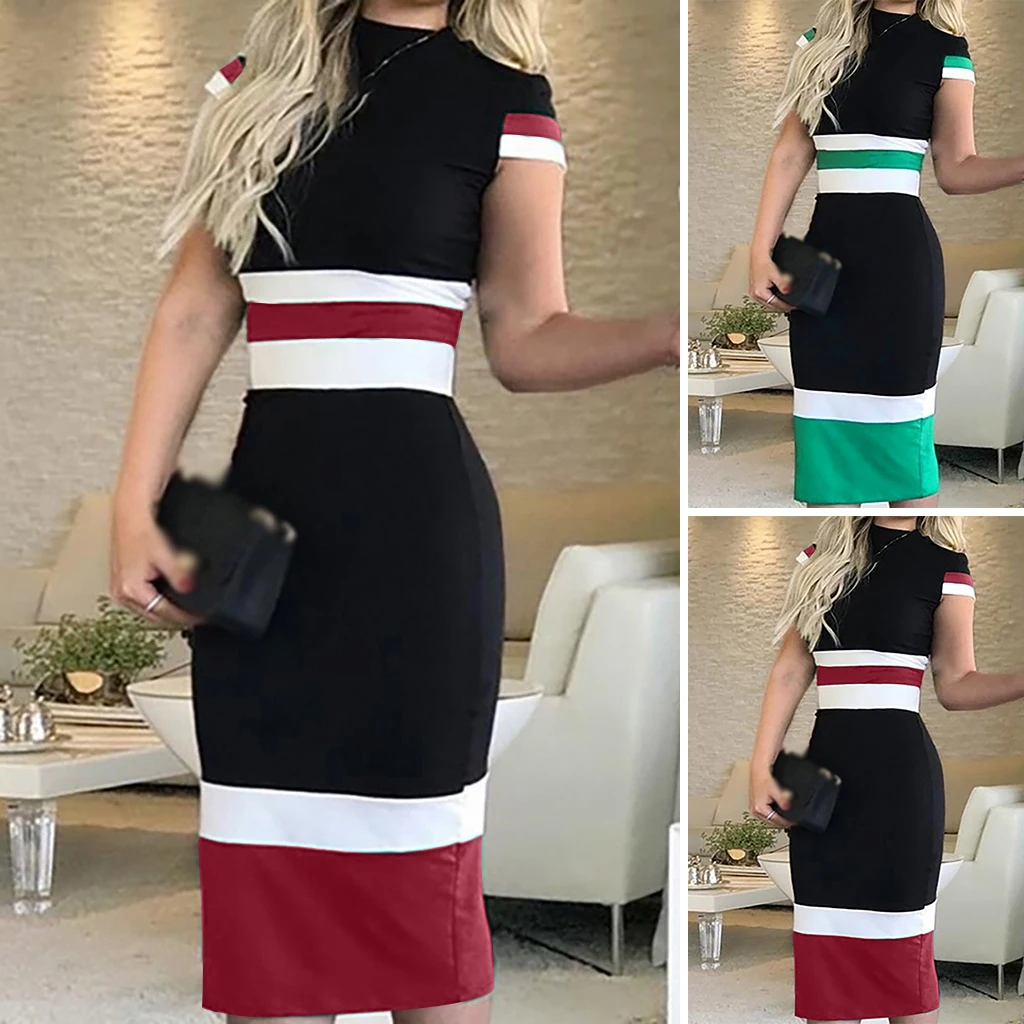 Женское платье с высокой горловиной и коротким рукавом, Vestidos, праздничное летнее повседневное облегающее модное платье миди для женщин