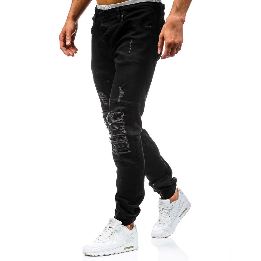 

2019 Men Ripped Biker Jeans Slim Straight Hip Hop Frayed Blue Washed Hole Denim Pants New Casual Fashion Skinny Jeans