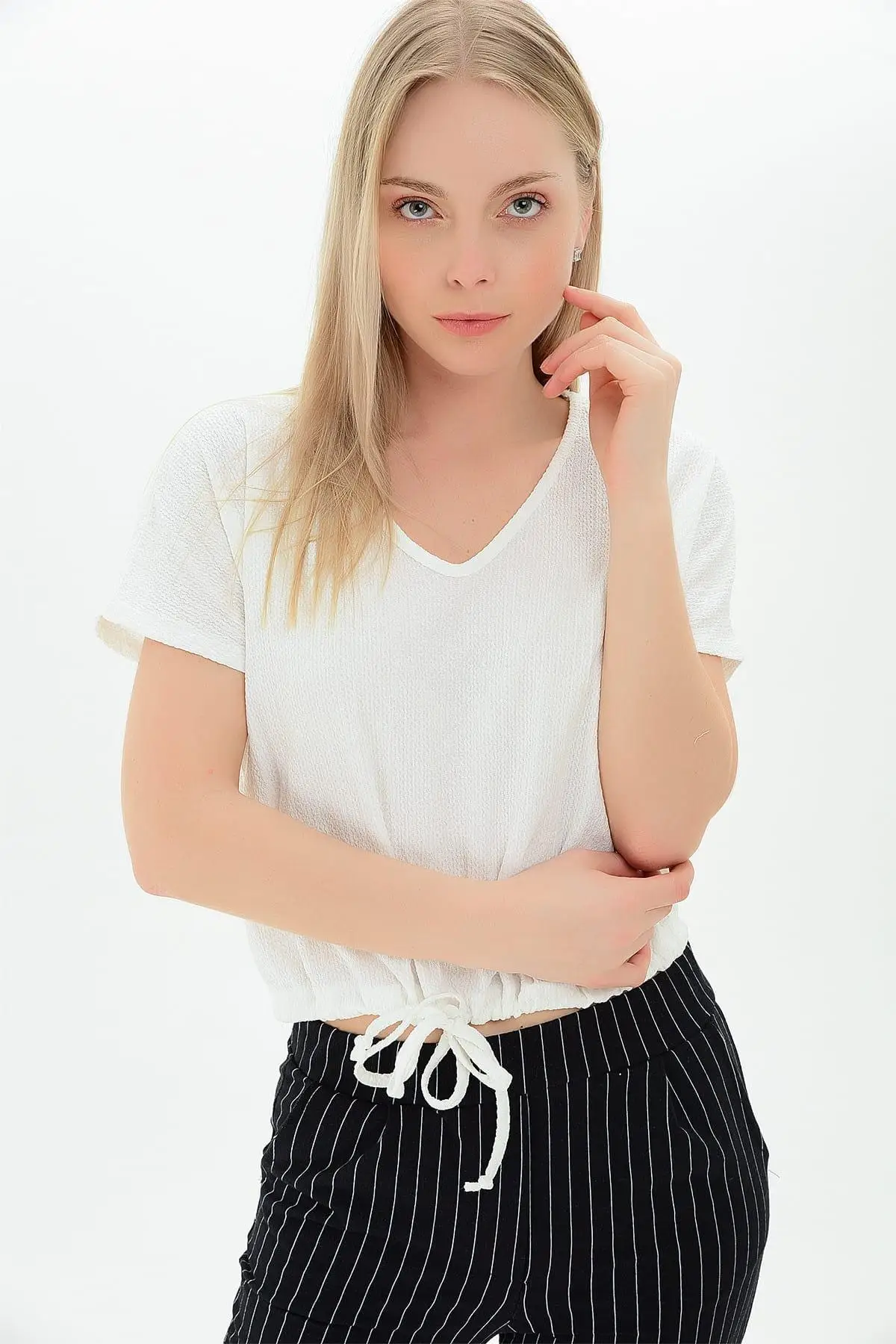 Хлопковое настроение Женская сырая белая юбка ремешок V воротник рукав летучая