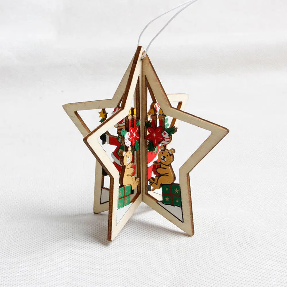 3D деревянное Рождественское украшение Xmas Tree подвесные украшения на стене дома