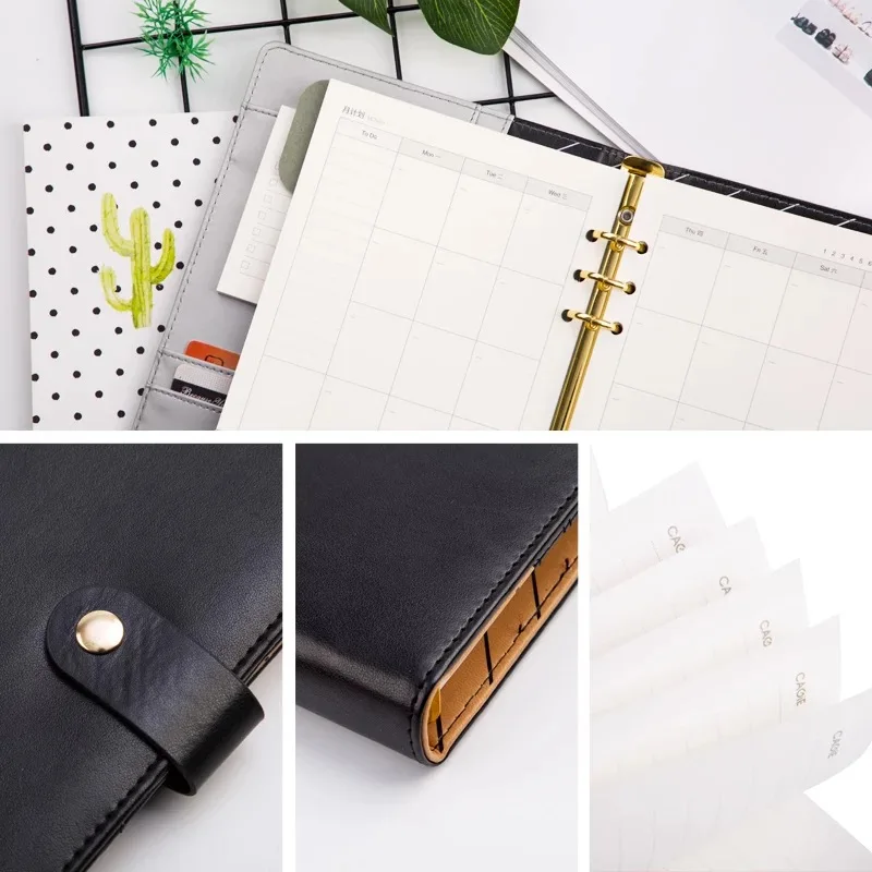

Yiwi A5 Ring Binder Notebook Business PU Leather Diary Cover Agenda Blue Wine Black Office Professional Planner Book