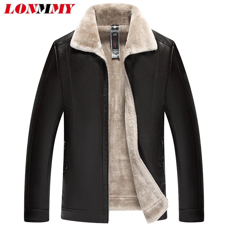 Мужская кожаная куртка LONMMY 7XL верхняя одежда ветровка с плюшевой подкладкой