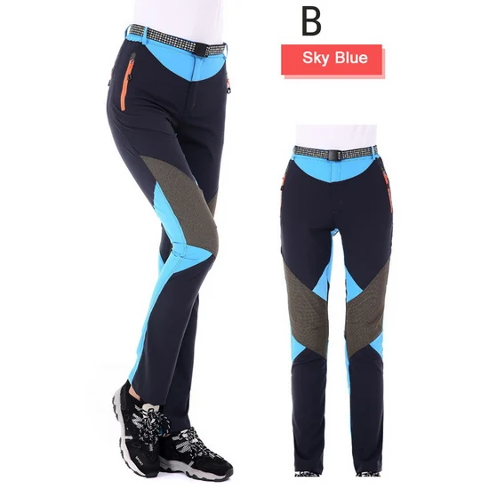 B Sky Blue NUONEKO, эластичные быстросохнущие походные брюки, женские тонкие лоскутные брюки, спортивные, уличные, для альпинизма, треккинга, водонепроницаемые штаны PN05 - Цвет: B Sky Blue
