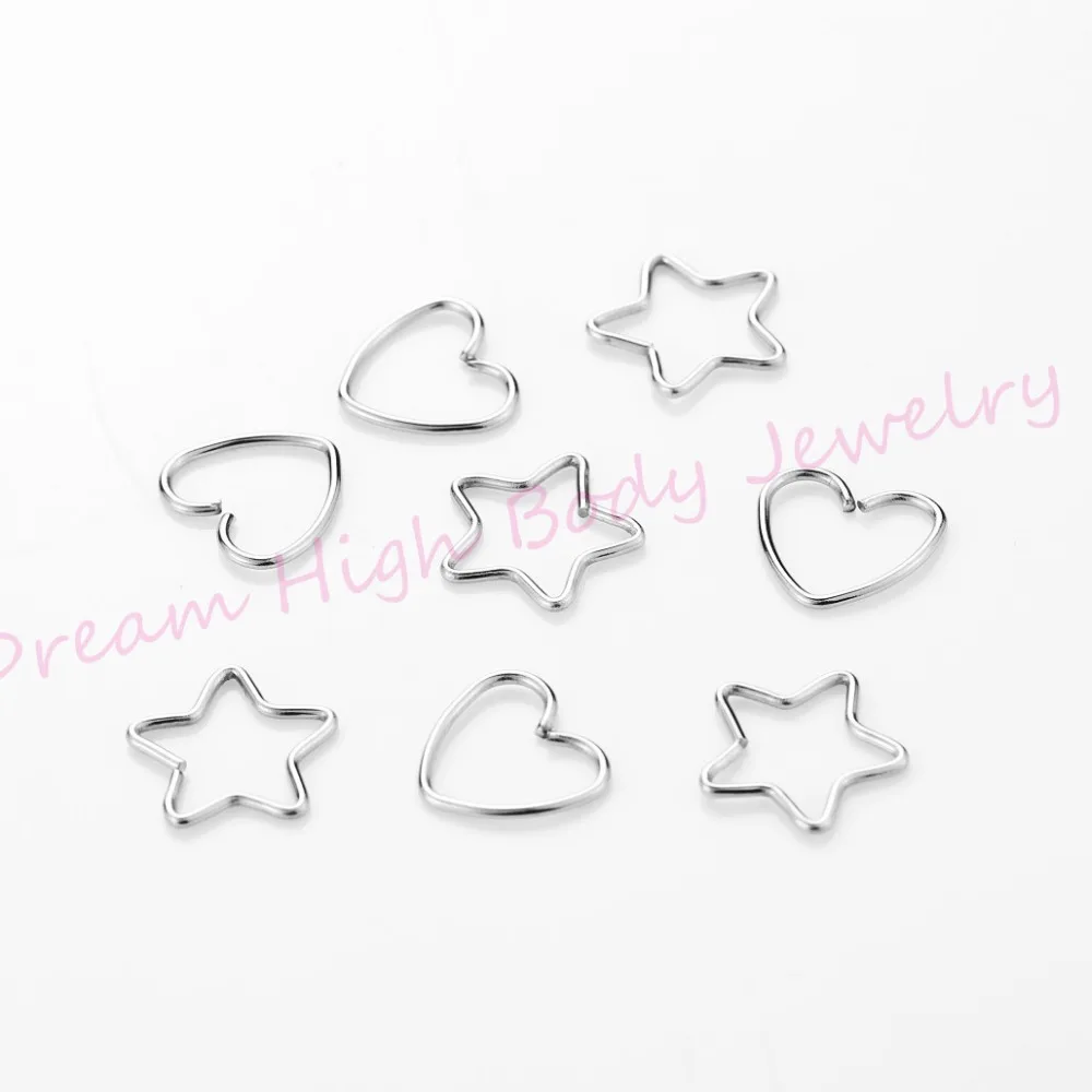 

HENGKE Heart clip on closure Ear ring tragus cartilage earring Helix Five Star 316L Stainless Steel Body Jewelry Nose Ring