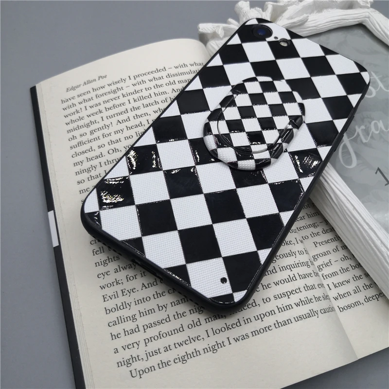 Simple black and white shell original lanyard invisible ring bracket For Samsung galaxy A5 6 7 8 Plus 9 2018 all inclusive |