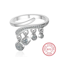 925 silver ring shiny cubic zirconia tassel jewelry charm bohemia minimalism birthday gift femme anillos bague femme ring