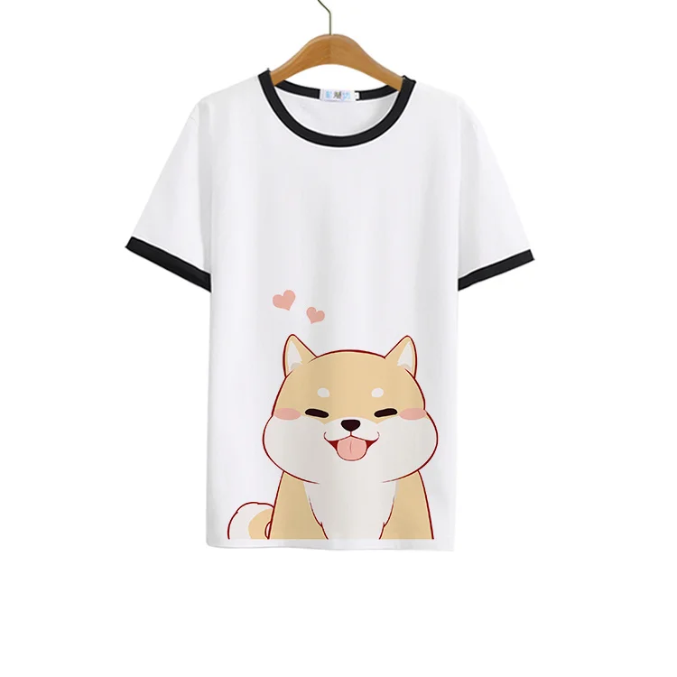 Летняя японская женская футболка с рисунком из мультфильма doge Повседневная