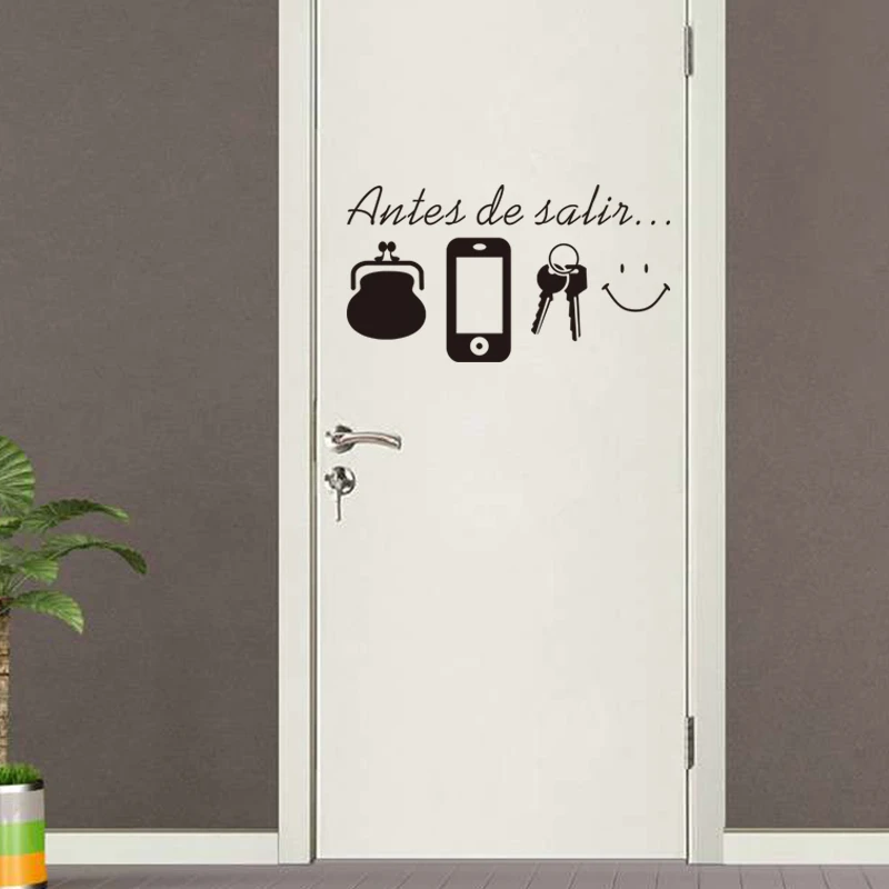 

Spanish English vinyl Quotes wall stickers home living room Door decoration sticker Decals Daily Before Leaving reminder Mural