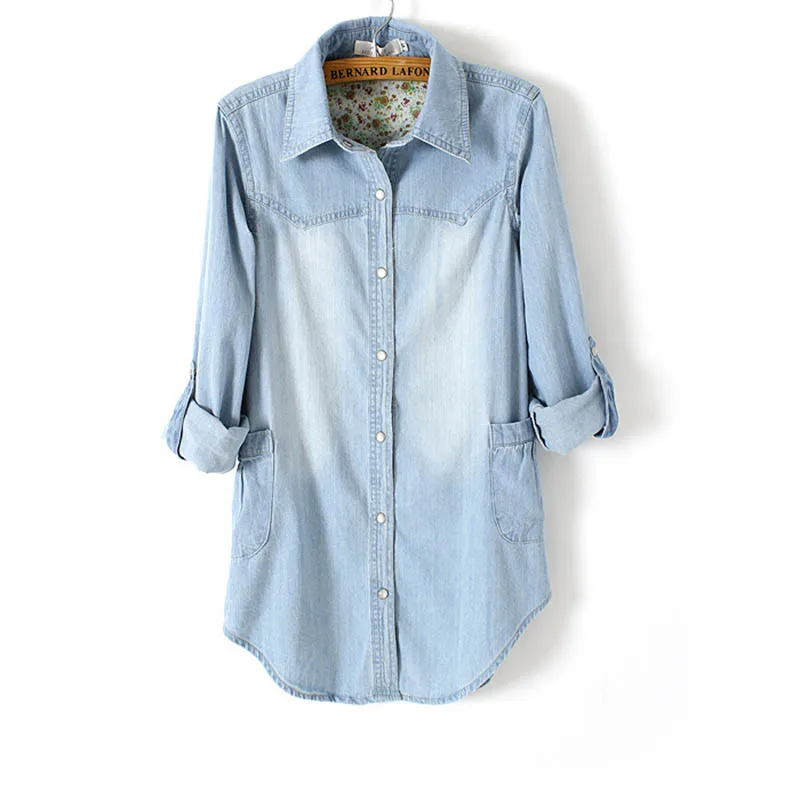 Свободная джинсовая рубашка женская одежда большого размера голубая новая в