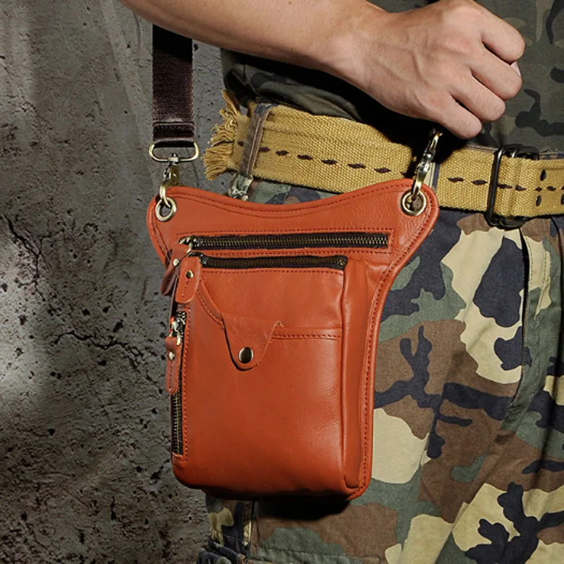 yellowBrown Мужская поясная сумка из натуральной воловьей кожи с заниженной талией для езды на мотоцикле, брендовая сумка через плечо - Цвет: yellowBrown