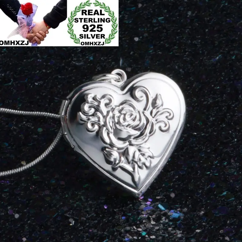 

OMHXZJ Wholesale Personality Fashion OL Woman Girl Gift Silver Heart Photo Box 925 Sterling Silver Charm Pendant Necklace CH66