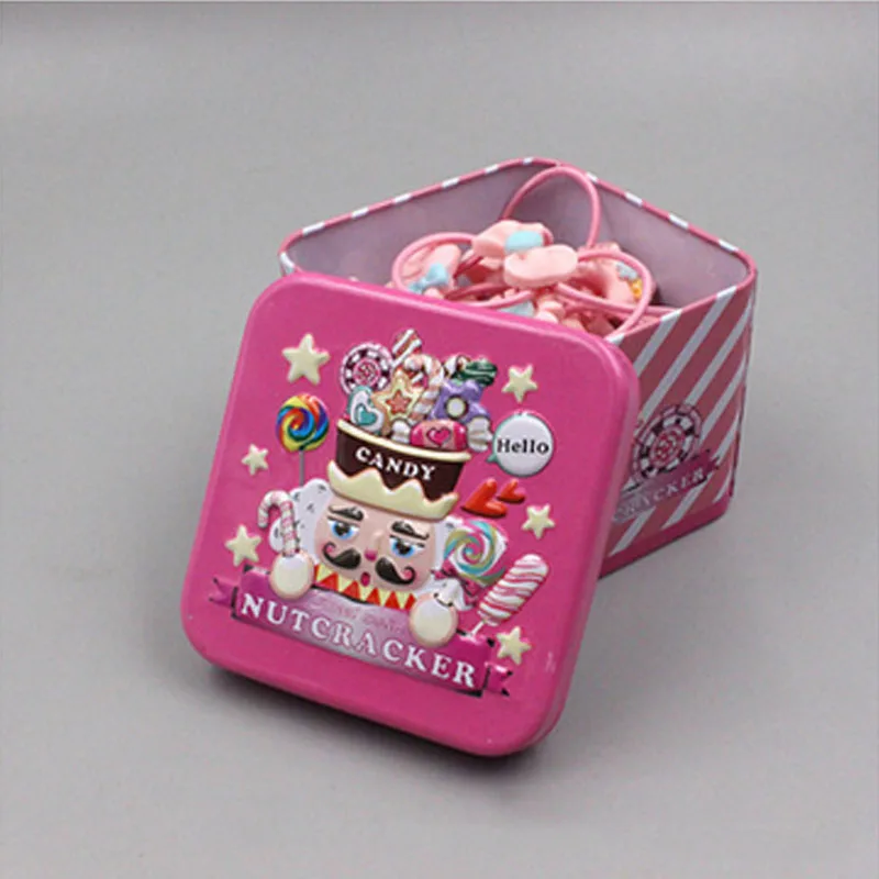 Children Hair Bows For Baby Girls New 40pcs Elastic Rubber Hair Bands Knot With Tin Box Headband Princess Tiara Kids