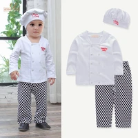 baby boys sets cotton white shirtplaid pantshat chef play suit long sleeves toddler kids clothes outfit costume