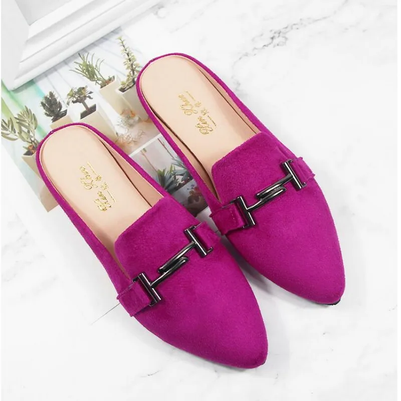 Женские тапочки на плоской подошве с острым носком; сезон лето-осень; полуботинки без застежки; лоферы; Вьетнамки; большие размеры; 31-44