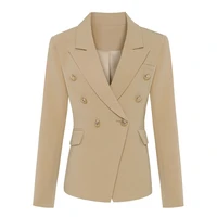top quality new stylish 2021 classic designer blazer womens double breasted metal lion buttons blazer jacket outer wear khaki