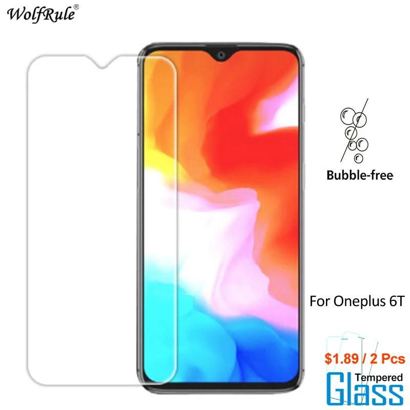 Protector de pantalla de vidrio templado para Oneplus 6T, pel&iacute;cula protectora de tel&eacute;fono para One Plus 6T, 2 piezas-0