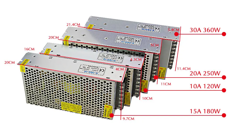 12V трансформатор освещения 1A 2A 3A 5A 8.5A 15A 20A 30A выходной адаптер источник питания 60 Вт 100 Вт 120 Вт 180 Вт 250 Вт 360 Вт драйвер светодиодной ленты