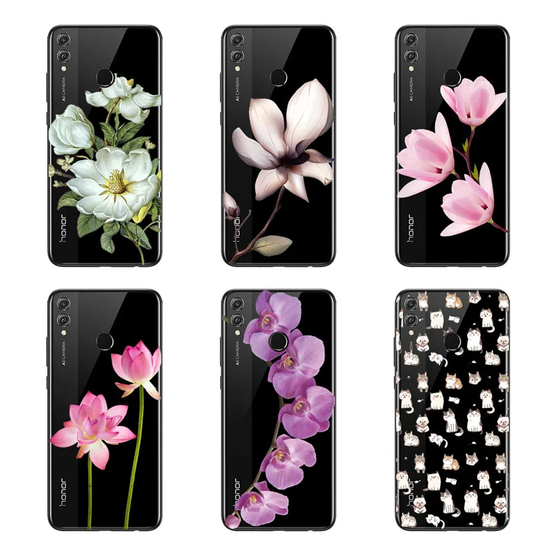 Чехол для huawei honor 8x силиконовый черный мягкий чехол из ТПУ с цветочным рисунком
