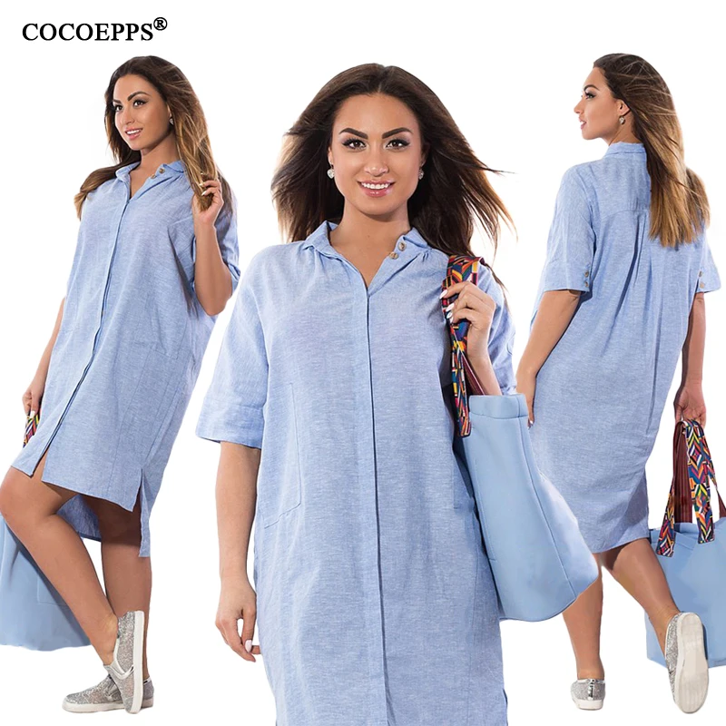 Плюс размер 2018 Лето нерегулярное одноцветное платье Большой свободное женское