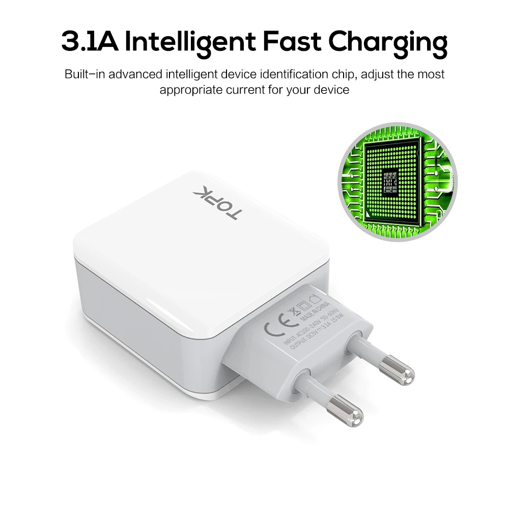 TOPK 3-Порты и разъёмы 5 V 3.1A Smart Travel USB Зарядное устройство адаптер стены портативная