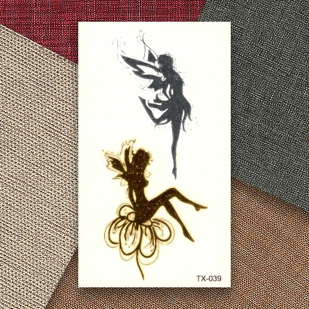 Милый цветок Фея Ангел поддельные татуировки металлик Золотой Серебряный