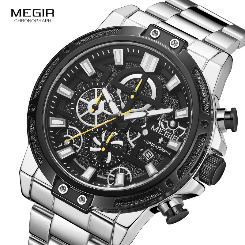 MEGIR мужские часы 2019 Бизнес Кварцевые Топ бренд Роскошный хронограф