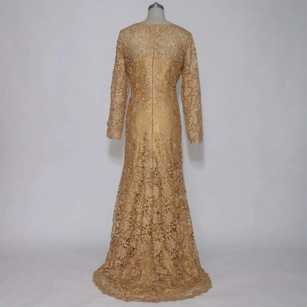 JIERUIZE robe de soiree Золотое кружевное длинное вечернее платье русалки с длинными