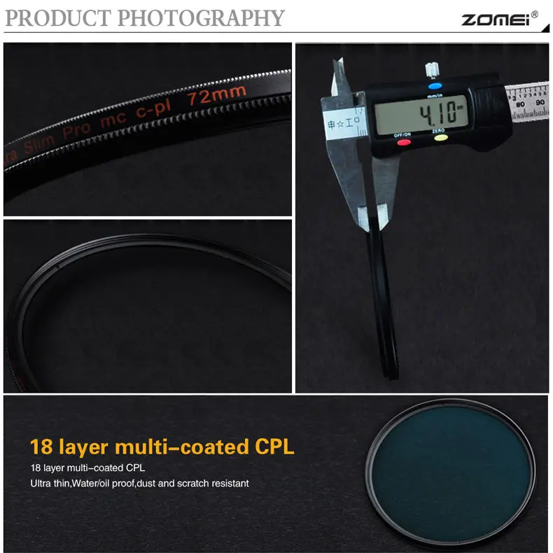 Zomei HD CPL Ultra Slim 18 Layer Super Multi-Coated Optical Glass PRO Circular Polarizing Polarizer Lens Filter 40.5 52 77 82mm |