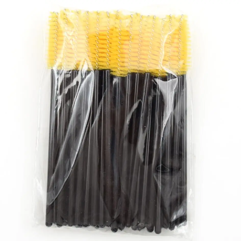 Black Yellow 50pcs Eyelashes Brushes Makeup Brushes Eyelash Extension Disposable Mascara Wands Applicator Eye Lashes Cosmetic Brush Makeup - Color: Black Yellow