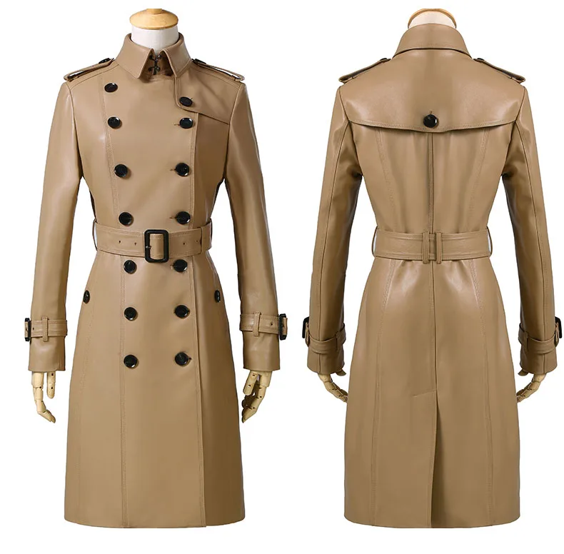 Женский двубортный тренчкот из 2017 натуральной овечьей шкуры модельное пальто