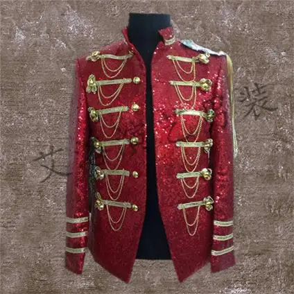 

The new men 's long suit bar singer performance costumes host with the suit jacket