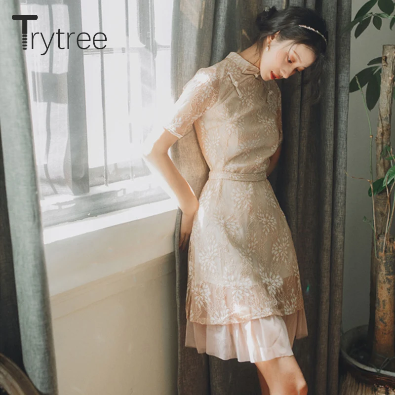 Платье Trytree женское с воротником-стойкой повседневное офисное платье-трапеция из