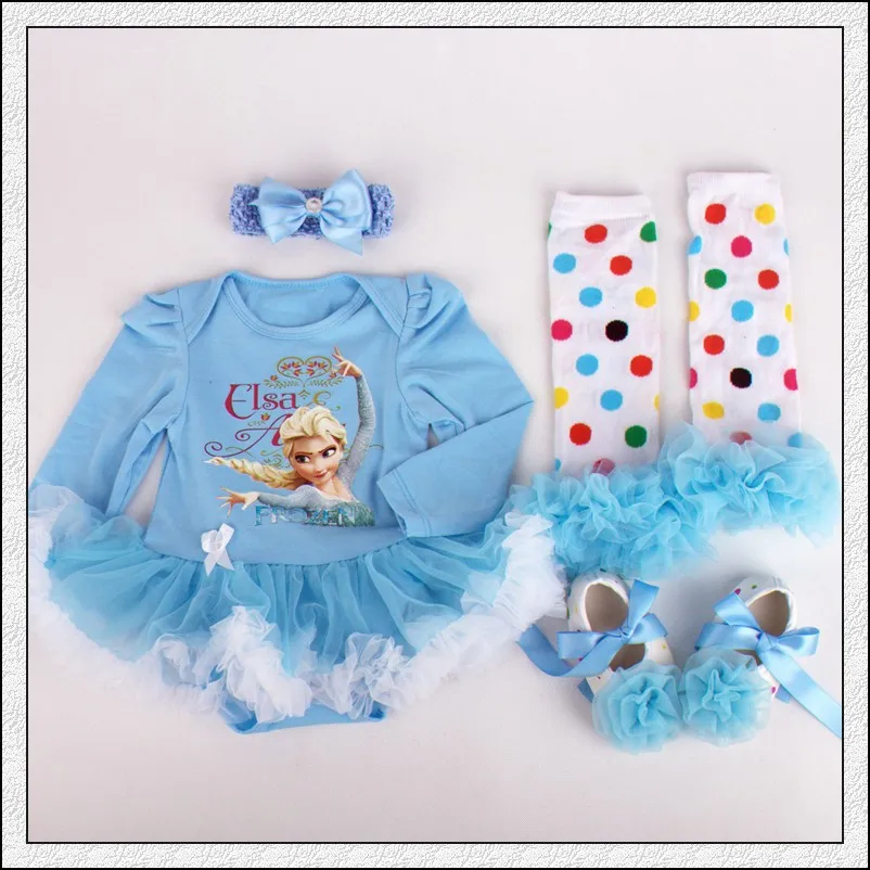 Комплект из 4 предметов Синее платье-пачка с длинными рукавами для маленьких