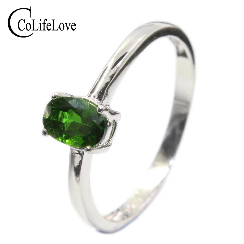 

Elegant silver gemstone ring 4 mm * 6 mm natural chrome diopside ring for woman real 925 silver diopside ring anniversary gift