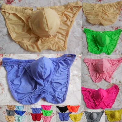 

men's sexy ice cool silk brief briefs underwear with big pennis cock pouch