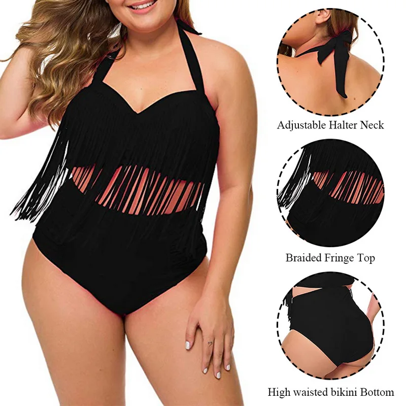 Танкини размера плюс набор пуш ап с кисточками купальник сексуальный Ретро стиль