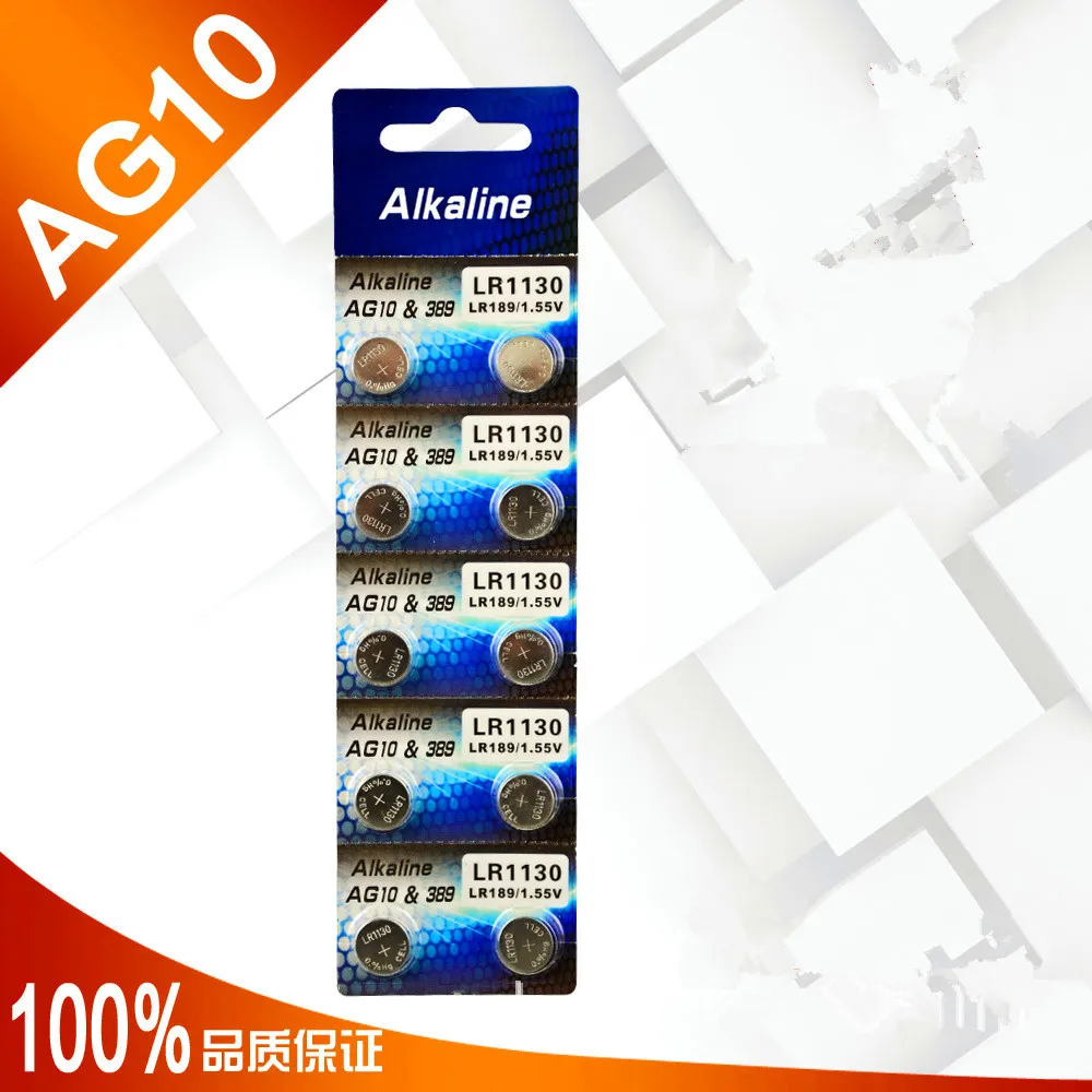 

100 шт., щелочные кнопочные элементы AG10 1,5 в LR1130 SR1130 LR54 SR54 389 G10