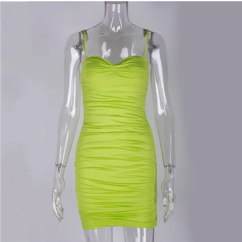 Lime Colysmo 2 слоя шикарное Ruched летнее платье женская сексуальная шея возлюбленной вечерние Клубные платья плиссированные облегающие мини-платья Vestidos - Цвет: Lime