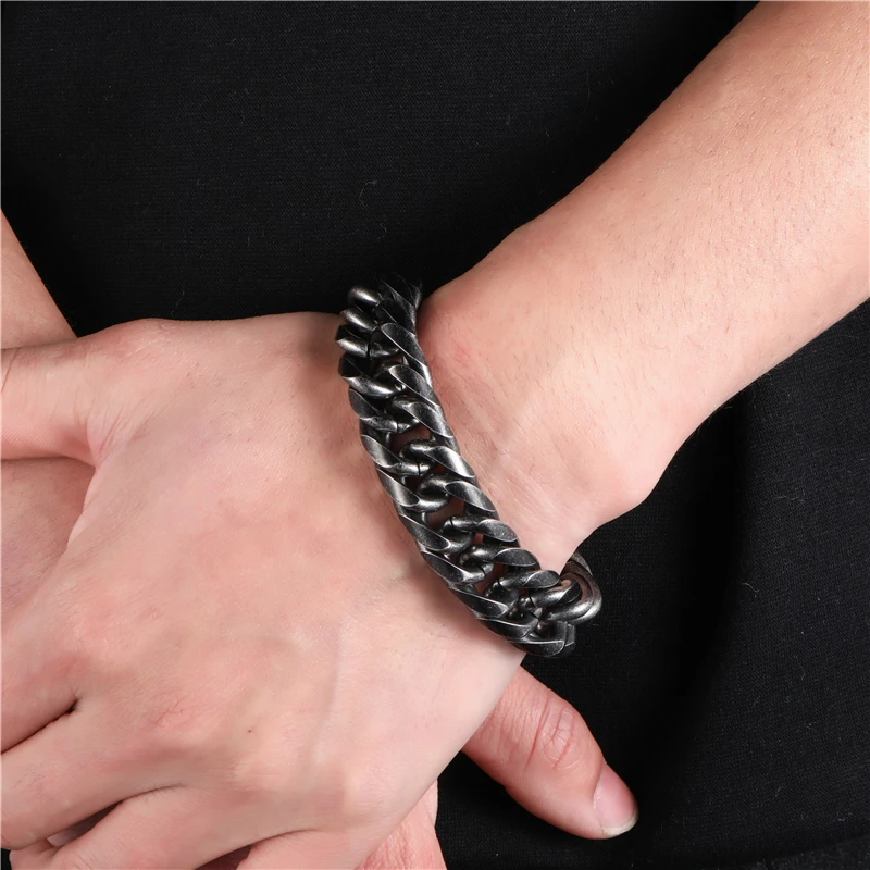 US7 Punk Rock Link Chain Bracelet Stainless Steel Men Biker Bicycle Cool Retro Matte Hand Wrist Bracelets For Jewelry | Украшения и