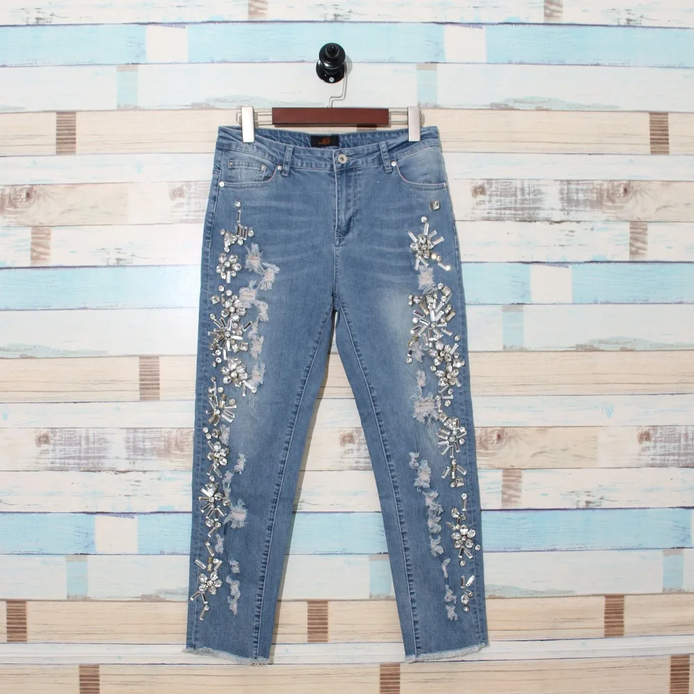 Женские джинсы карандаш винтажные облегающие брюки со стразами|diamond jeans|jeans beadswomen