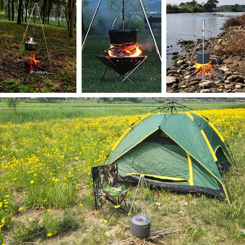 

Outdoor Camping Cooking Tripod Detachable Folding Portable Pot Hanging Stove Grill Stand Holder Outdoor Camping Picnic Tool