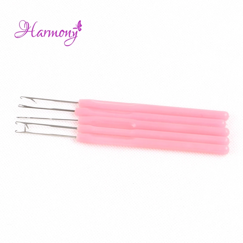 S Plastic Handle Crochet Hook Pulling Needles Threader For Micro Loop Rings Hair Extensions