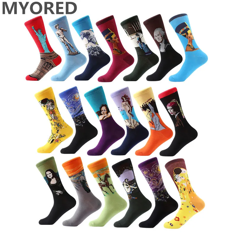 MYORED 1 pair Dropshipping men women socks cotton starry night art world famous oil painting socks unisex funny novelty socks