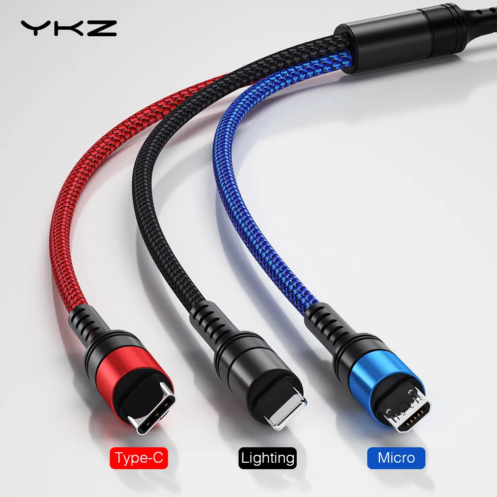 YKZ 3 в 1 Micro USB C кабель для Samsung S10 Apple Xiaomi мульти быстрой зарядки Android Type передачи