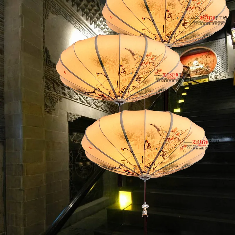 Chinese classical antique hand-painted fabric living room dining chandelier club | Освещение