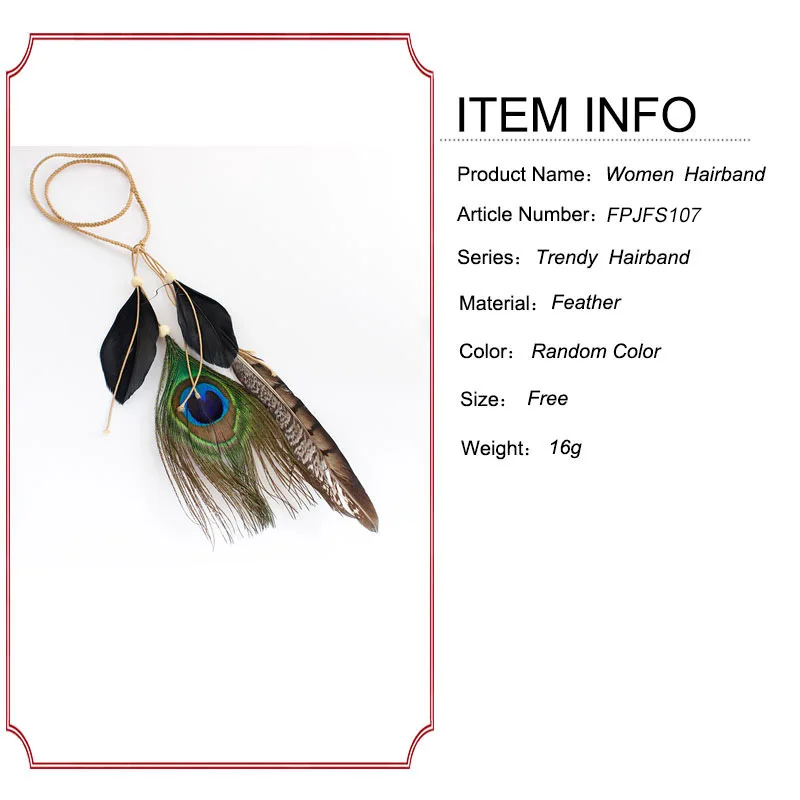 Tribal Hippie Party Hair Accessories Beads Black Feather Pendant Peacock Decoration Hairband FPJFS107 | Аксессуары для одежды