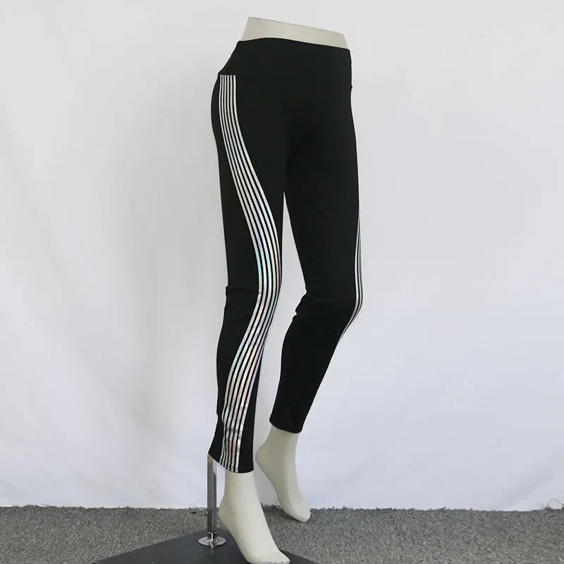 2018 Hot Women Leggings Black laser Strip Luminous Light Fitness Elasticity Leggins Slim High Waist Trousers Sexy Dance Pants | Женская